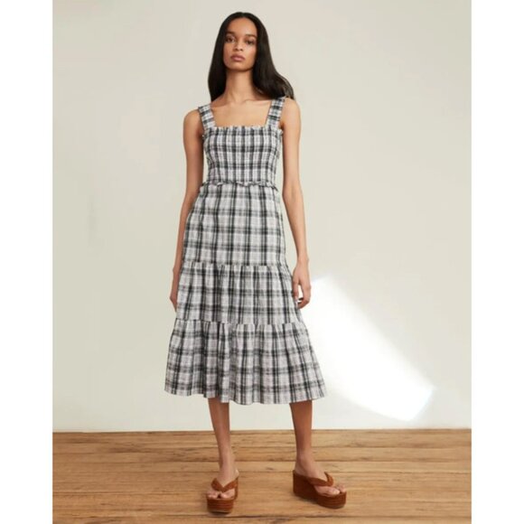 Veronica Beard Ziada Smocked Tiered Plaid Sleeveless Sun Dress size 6 - Picture 2 of 8